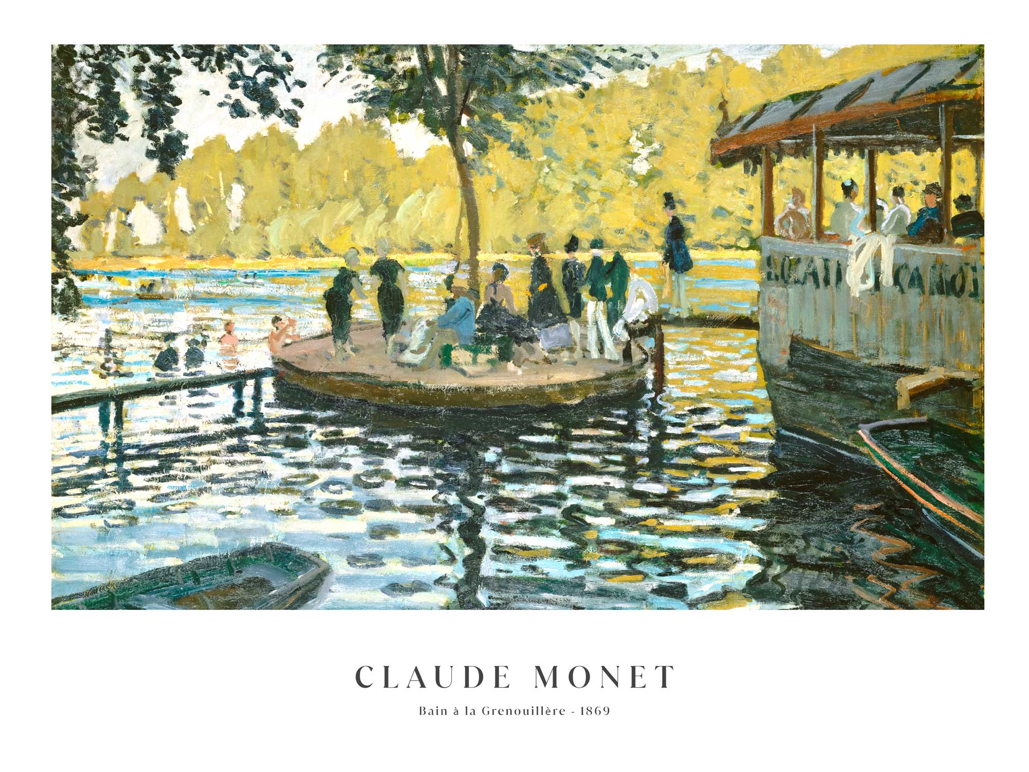 Bathing At La Grenouillère – Framed Canvas Wall Art Print, Monet Inspired, Contemporary Abstract, Multicolored