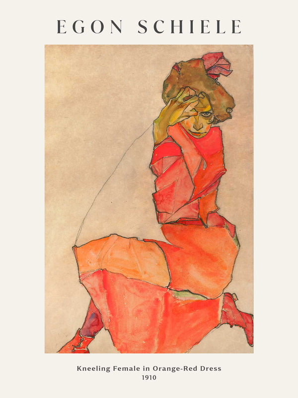 Egon Schiele - Kneeling Female in Orange-Red Dress - Poster