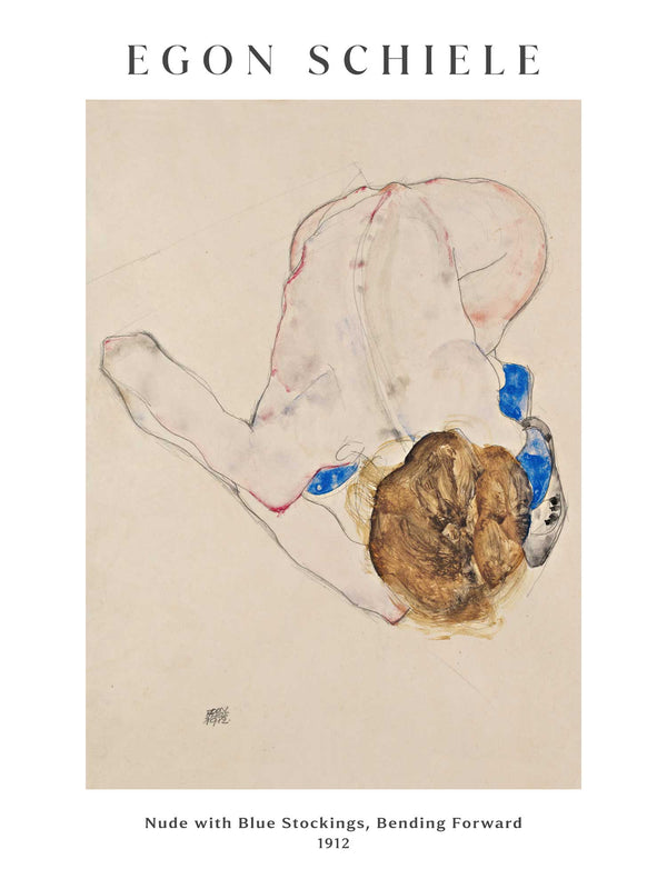 Egon Schiele - Nude with Blue Stockings, Bending Forward - Poster