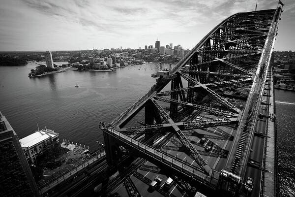 Black And White Bridge Over City - Art Print