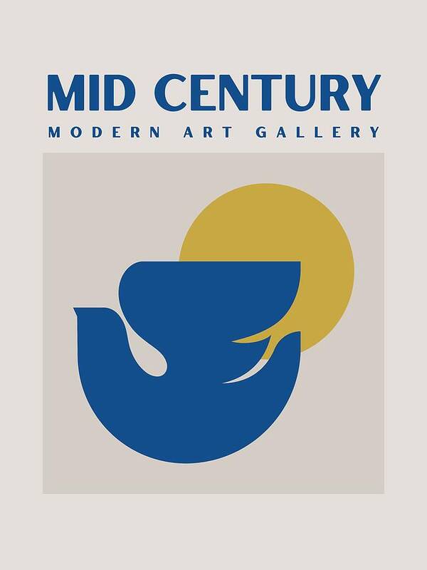 Blue and beige mid century modern - Art Print