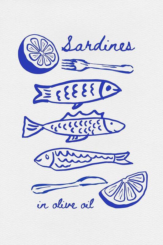 Blue Sardine Sketch Art - Art Print