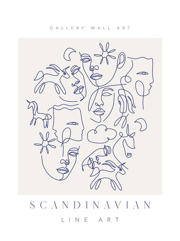 Blue Scandinavian Line Art - Art Print