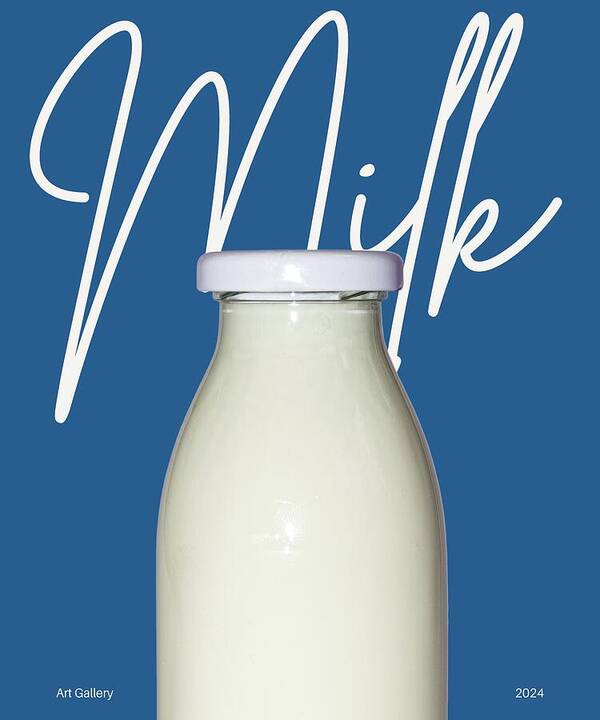 Bottle of Milk on Blue Background - Art Print