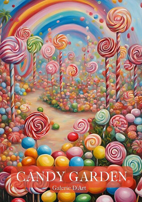 Candy Garden With Rainbow - Art Print