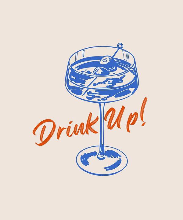 Cocktail with Olive Sketch - Art Print