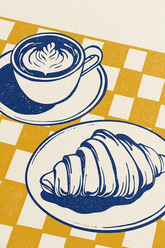 Coffee and Croissant Illustration - Art Print