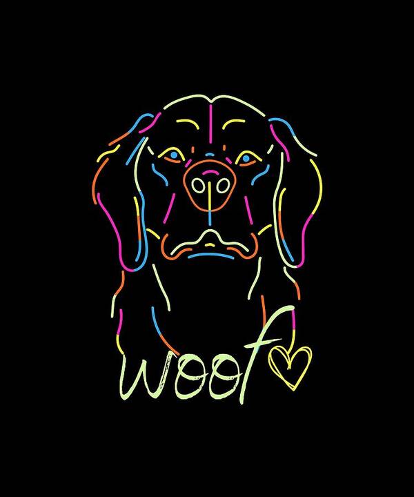 Colorful Neon Dog with Woof Text - Art Print