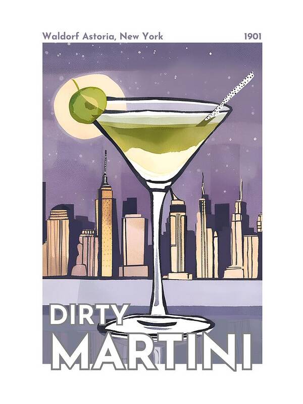 Dirty Martini Cocktail in NY City 1901 - Art Print