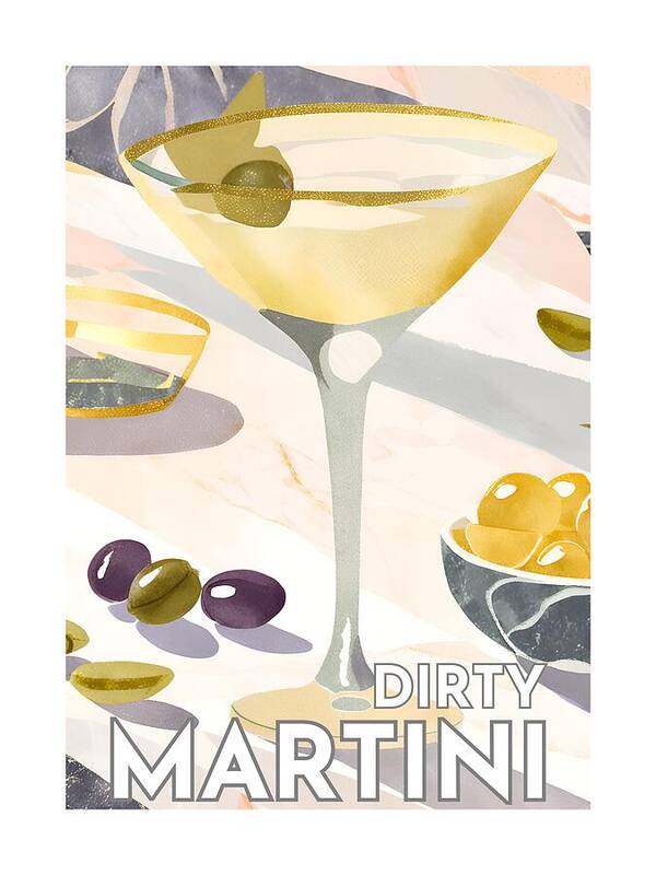 Dirty Martini Cocktail with olives - Art Print