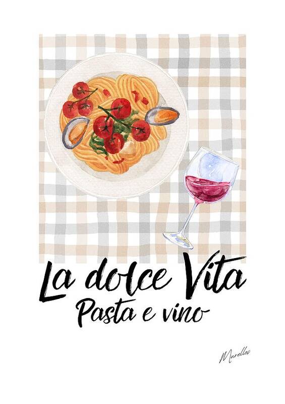 Dolce vita con pasta e vino - Art Print