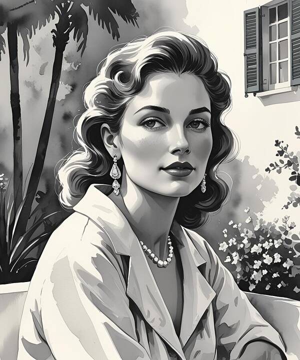 Elegant Vintage Italian Woman Portrait in Black and White - Art Print
