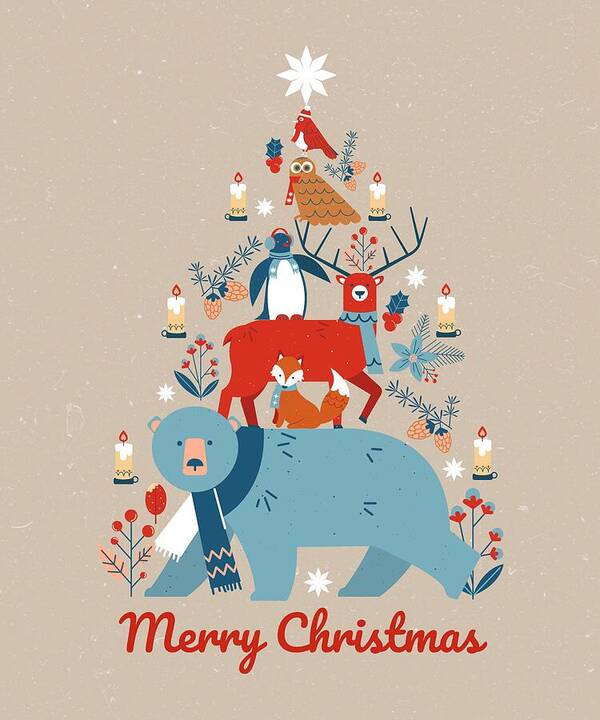 Festive Stack of Animals - Art Print