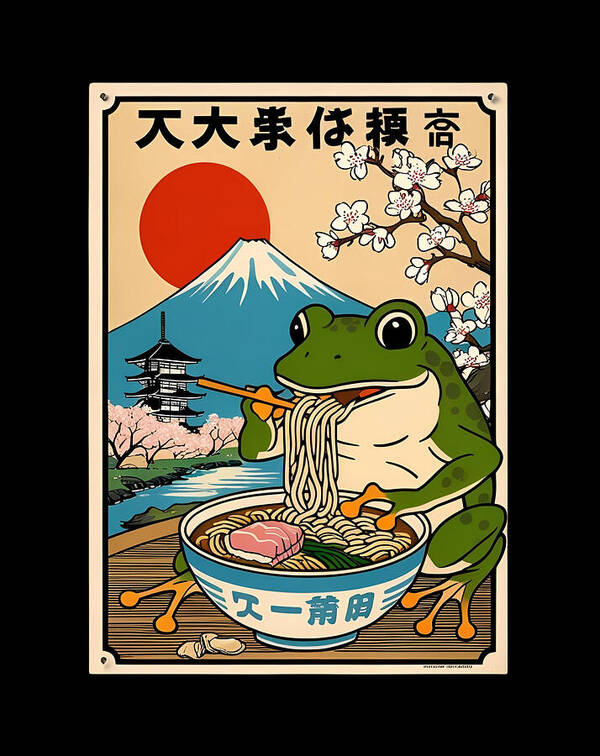 Japanese Frog Eating Ramen - Art Print