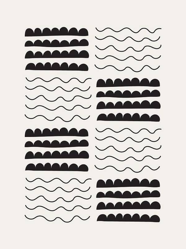 Mid Century Modern Black and White Shapes 44 - Art Print