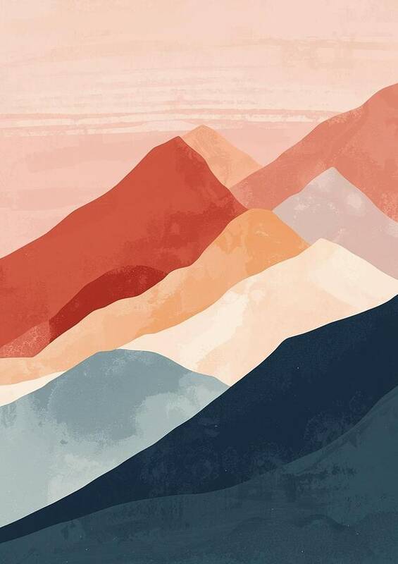 Modern Abstract Mountain Landscape, Contemporary Color Block Peaks in ...