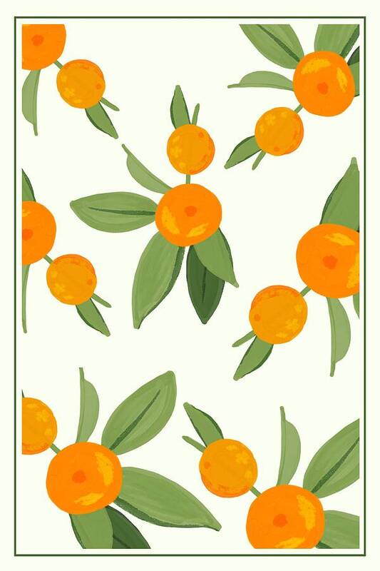 Orange Fruit Pattern with Leaves - Art Print