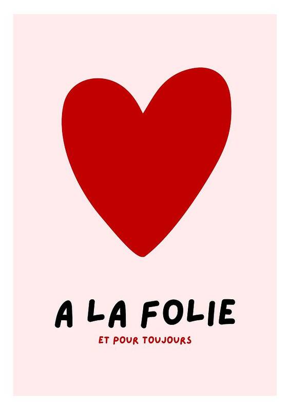 Red Heart on Pink Background - Art Print