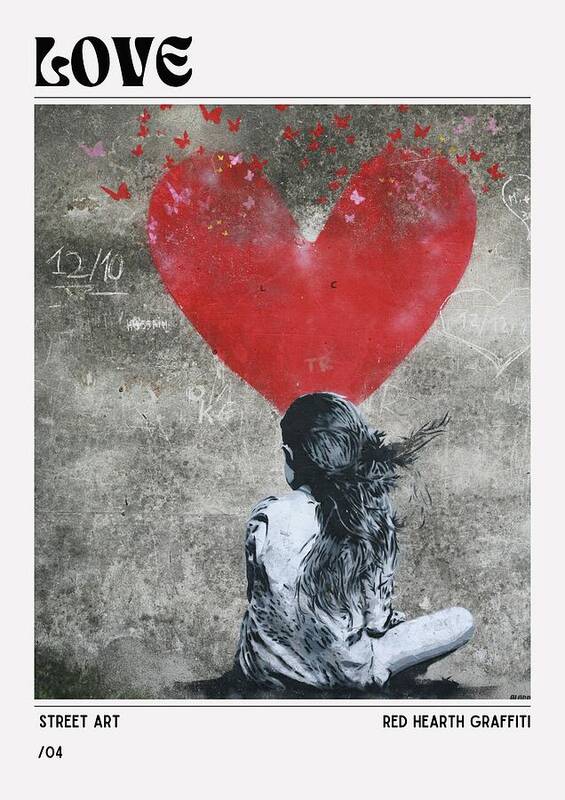 Red hearth graffiti street art - Art Print