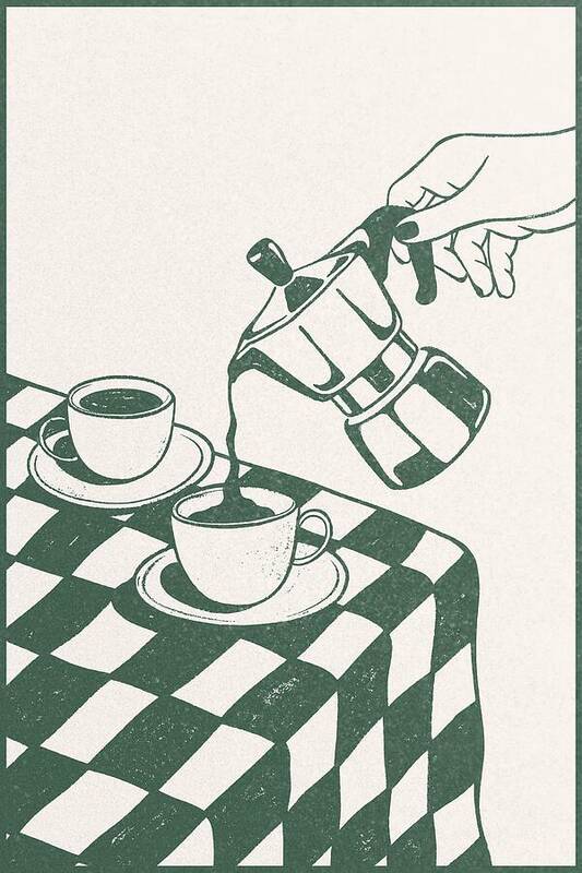 Retro Coffee Pot Pouring - Art Print