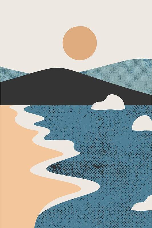 Serene Coastal Landscape at Sunset - Art Print