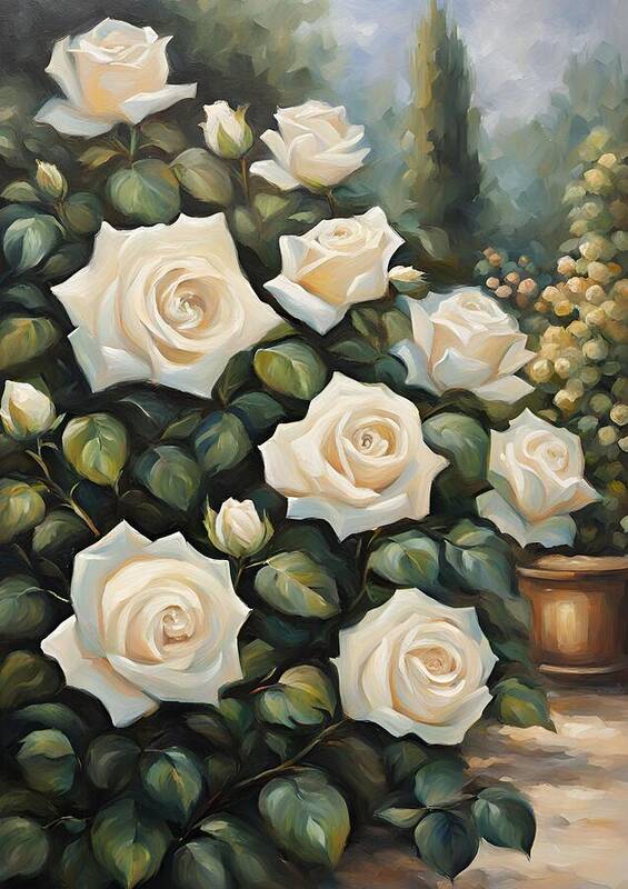 White Rose Garden No3 - Art Print