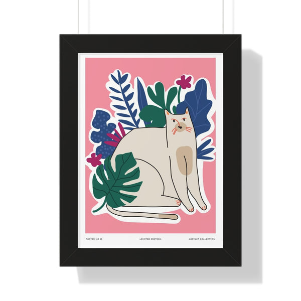 Chat avec des fleurs - Framed Print