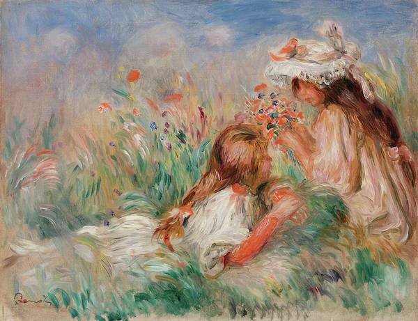 Girls in the Grass Arranging a Bouquet - 1890 - Art Print