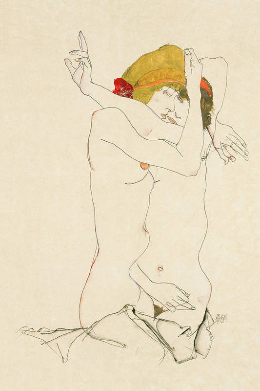 Two Women Embracing - 1913 - Art Print