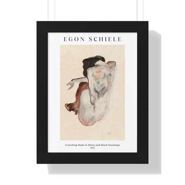 Egon Schiele - Crouching Nude in Shoes and Black Stockings, Back View - Framed Print