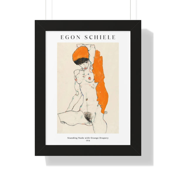 Egon Schiele - Standing Nude with Orange Drapery - Framed Print