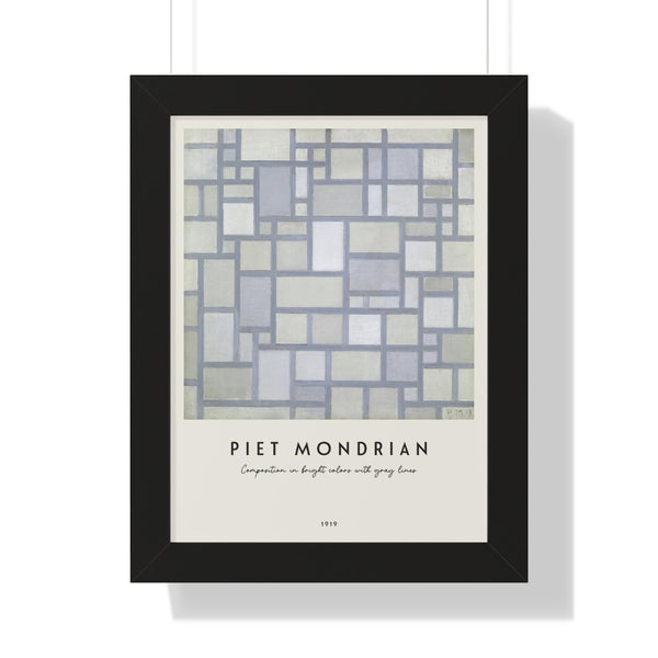 Piet Mondrian - Composition in bright colors with gray lines - Framed Print