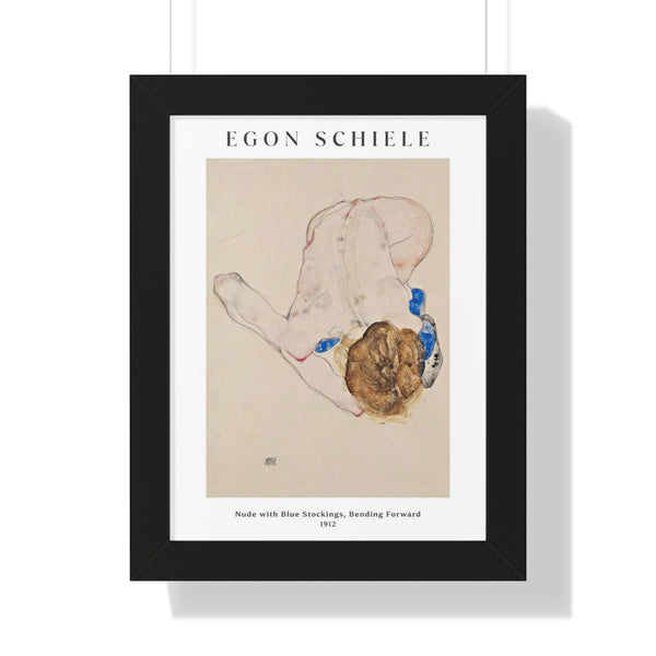 Egon Schiele - Nude with Blue Stockings, Bending Forward - Framed Print