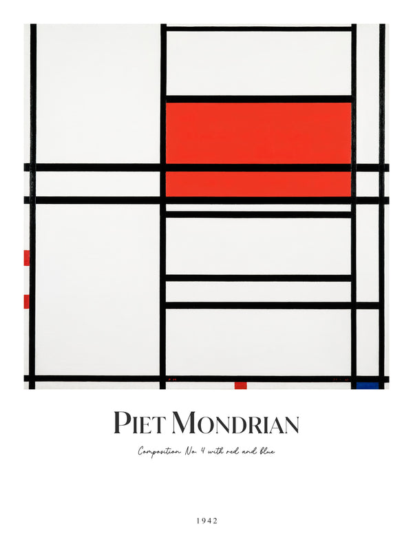 Piet Mondrian - Composition No. 4 with red and blue - Poster