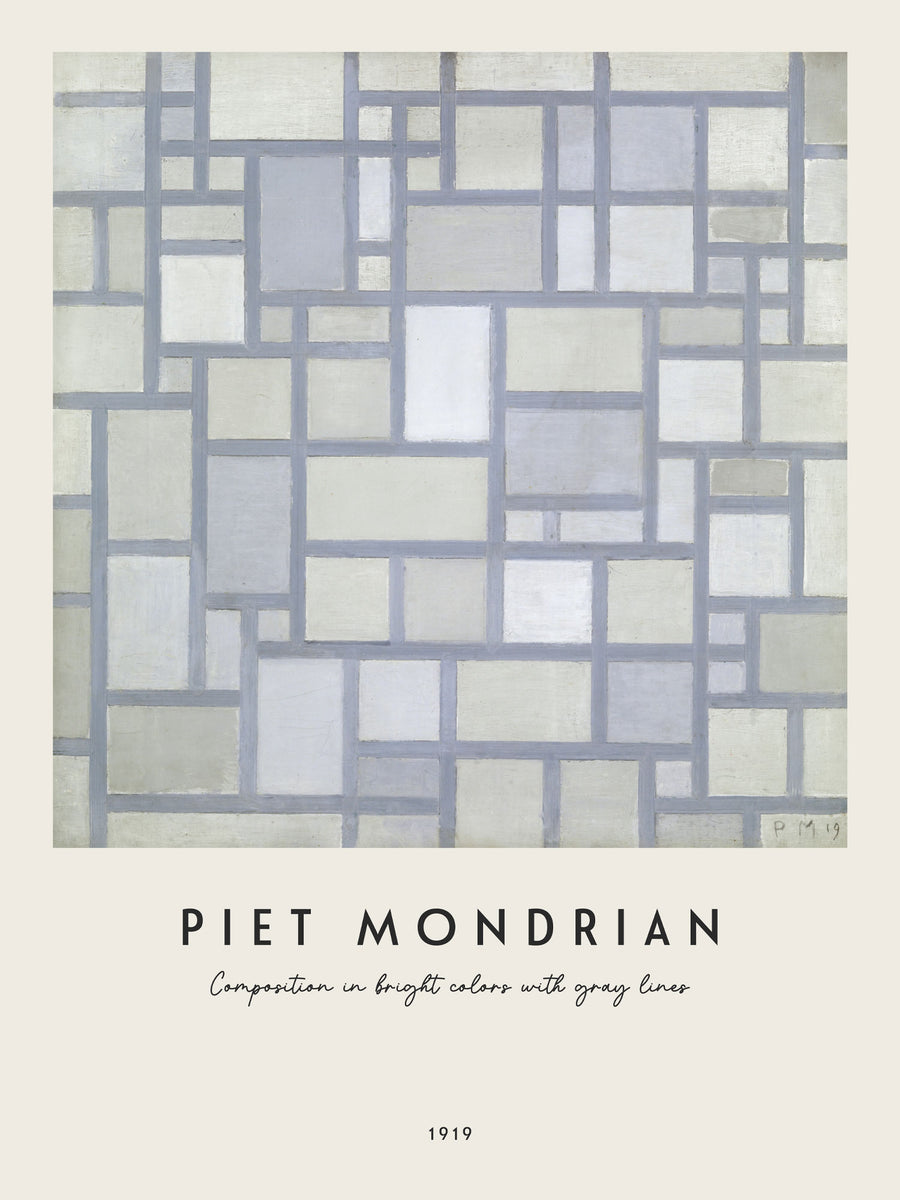 Piet Mondrian - Composition in bright colors with gray lines - Poster