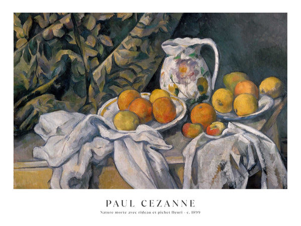 Paul Cézanne - Nature morte avec rideau et pichet fleuri - Poster