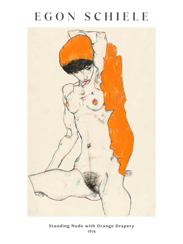 Egon Schiele - Standing Nude with Orange Drapery - Poster