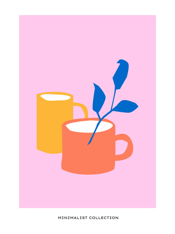 Mugs with blue flower - Poster