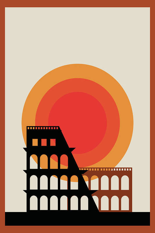 Colosseum sunset illustration - Art Print