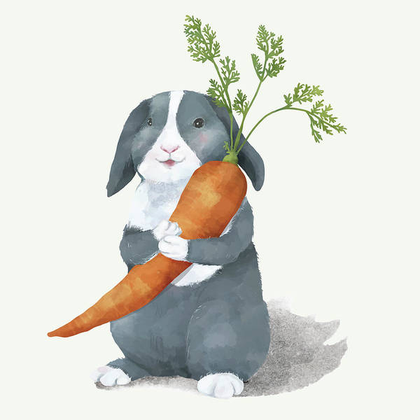 Cute bunny with a carrot  - Art Print