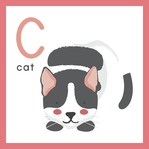 Cute Cat Illustration with letter C   - Art Print