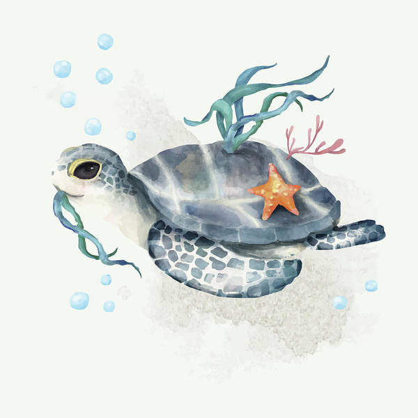 Cute turtle watercolour Illustration  - Art Print