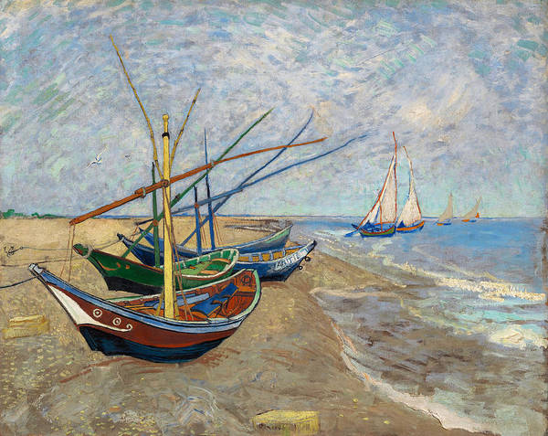 Fishing Boats on the Beach at Saintes-Maries - June 1888 - Art Print