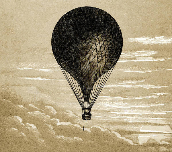Floating balloon vintage illustration - Art Print