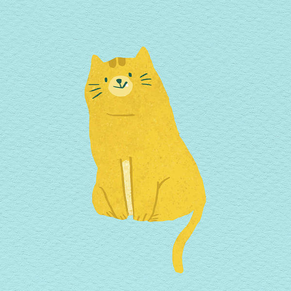 Hand drawn kitten on blue background illustration - Art Print
