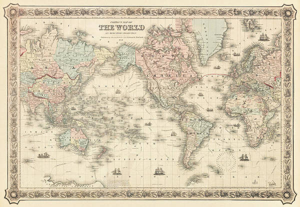 Map of the World 1858 - Art Print