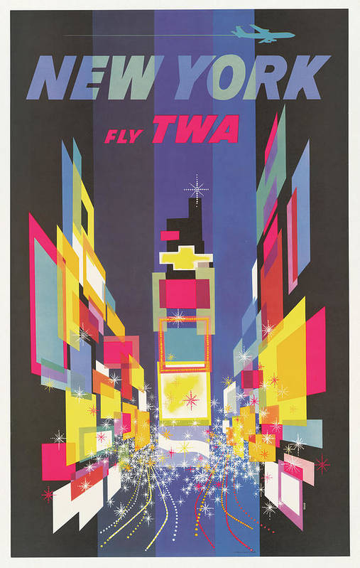 New York Fly TWA Vintage Art - Art Print