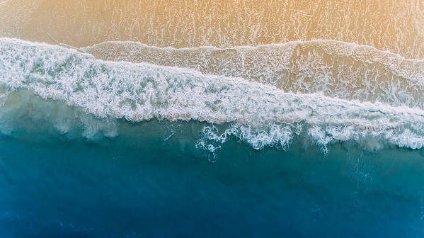 Ocean waves washing the beach, aerial view in Miami Florida - Art Print