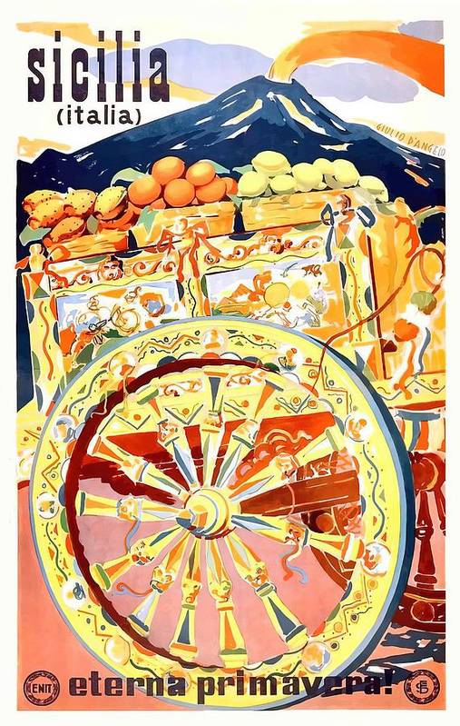Vintage Sicily Italy Poster from1947 - Art Print