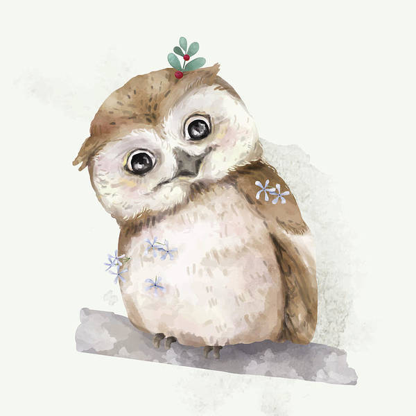 Sweet Little Owl Watercolour Painting - Art Print